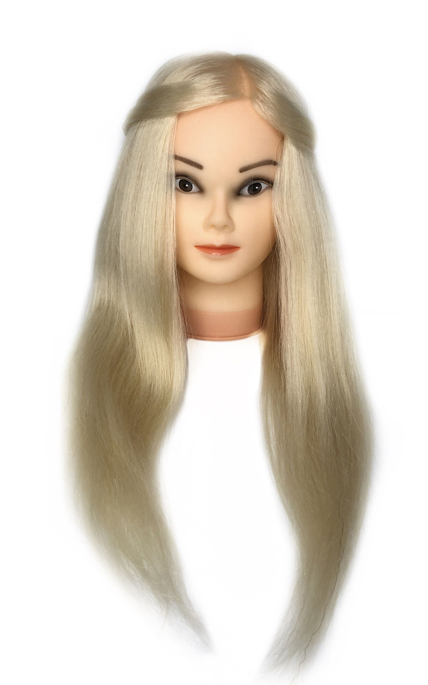 Учебная голова манекен для причесок Ева блондинка. Парикмахерская болванка с натуральными животными волосами #1