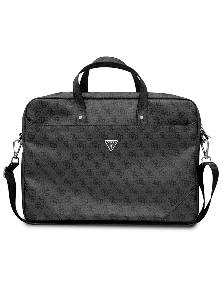 Сумка для ноутбука Guess 15 дюймов из экокожи с металлическим лого 4G Bag with Triangle metal logo, черная #1