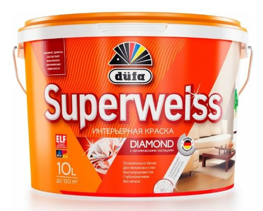 Краска для стен и потолков водно-дисперсионная Dufa Superweiss RD4 глубокоматовая белая 10 л.  #1