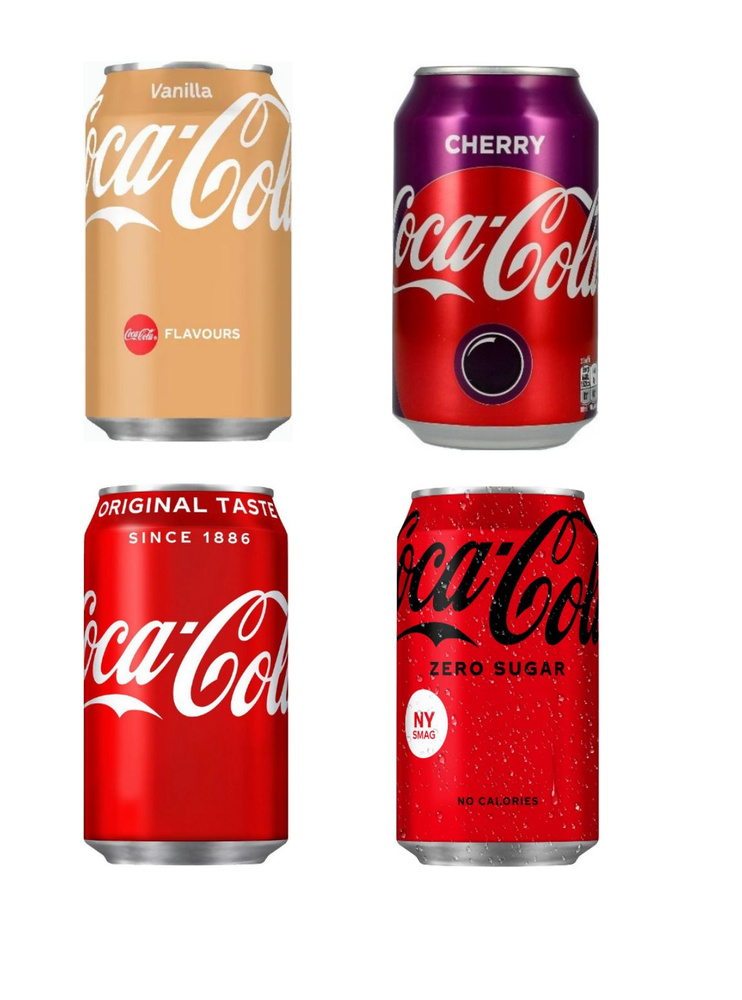 Набор Coca-Cola (Кока-Кола) со вкусом Vanilla, Original, Cherry, Zero, 4 банки по 330 мл  #1