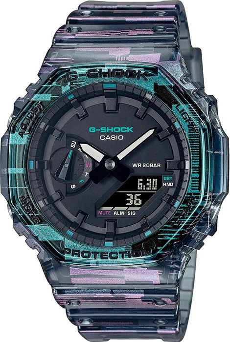 Противоударные мужские наручные часы Casio G-Shock GA-2100NN-1A с прозрачным корпусом ремешком  #1