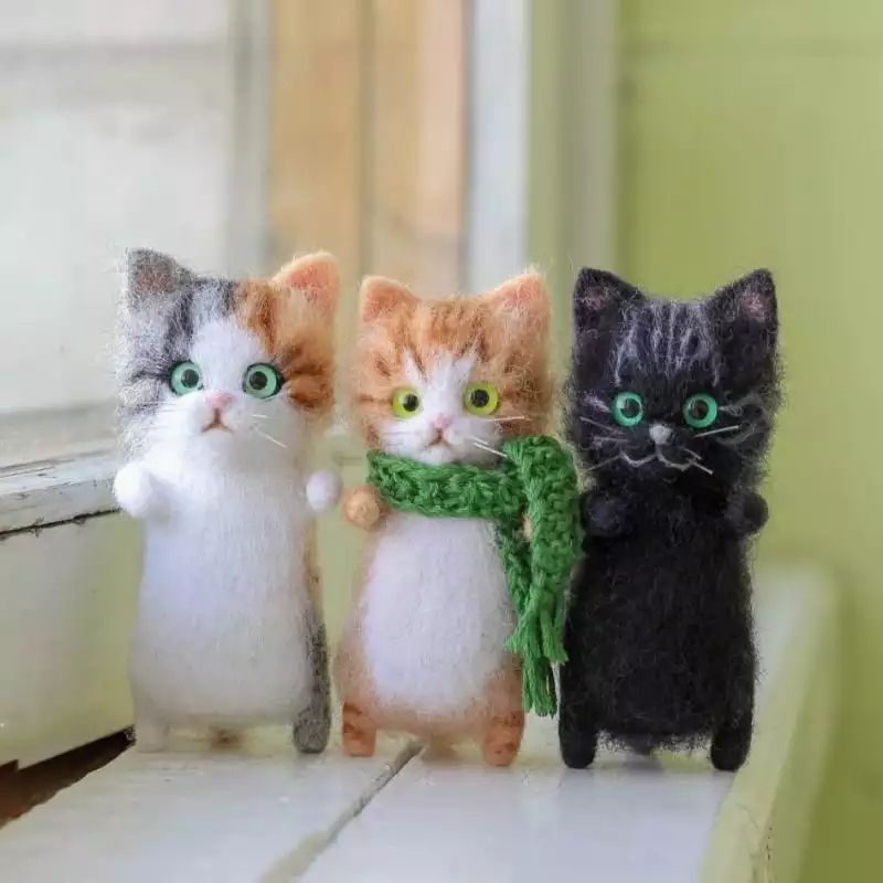 Набор для создания игрушек из шерсти Три котика / игрушка своими руками для валяния, вязания, рукоделия, #1