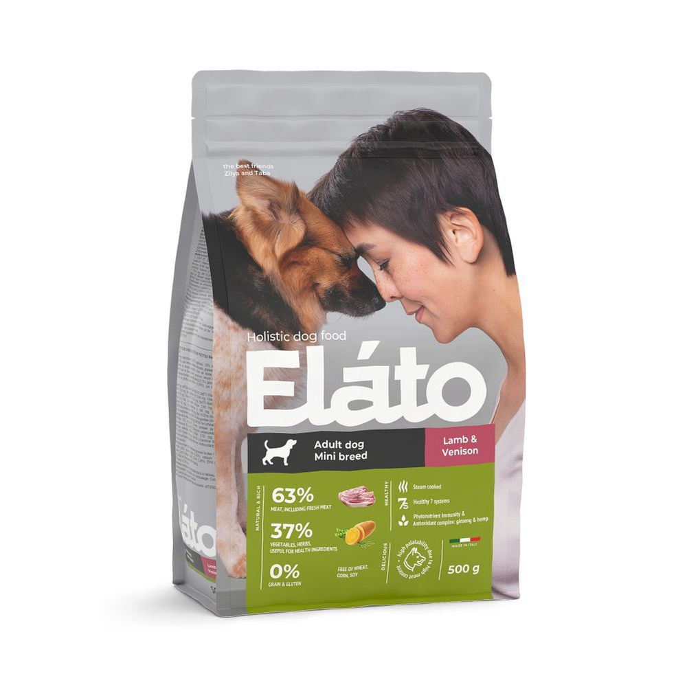 Сухой корм Elato Holistic для взрослых собак мелких пород с ягненком и олениной, 500г  #1