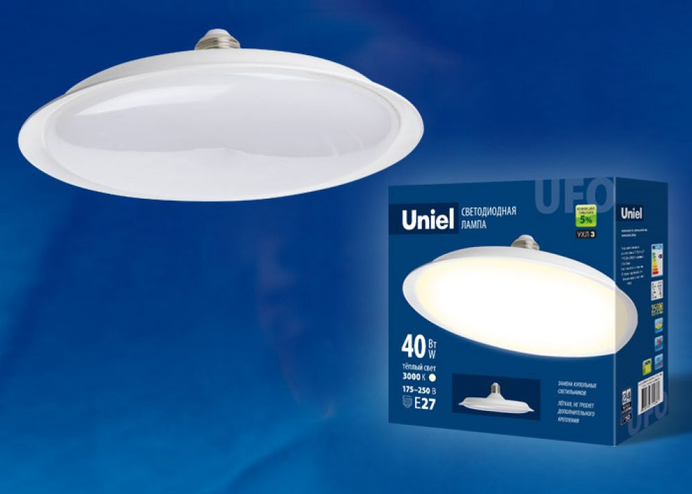 Лампочка светодиодная UFO Е27 40 Вт теплый белый свет 3000K матовая TM Uniel  #1