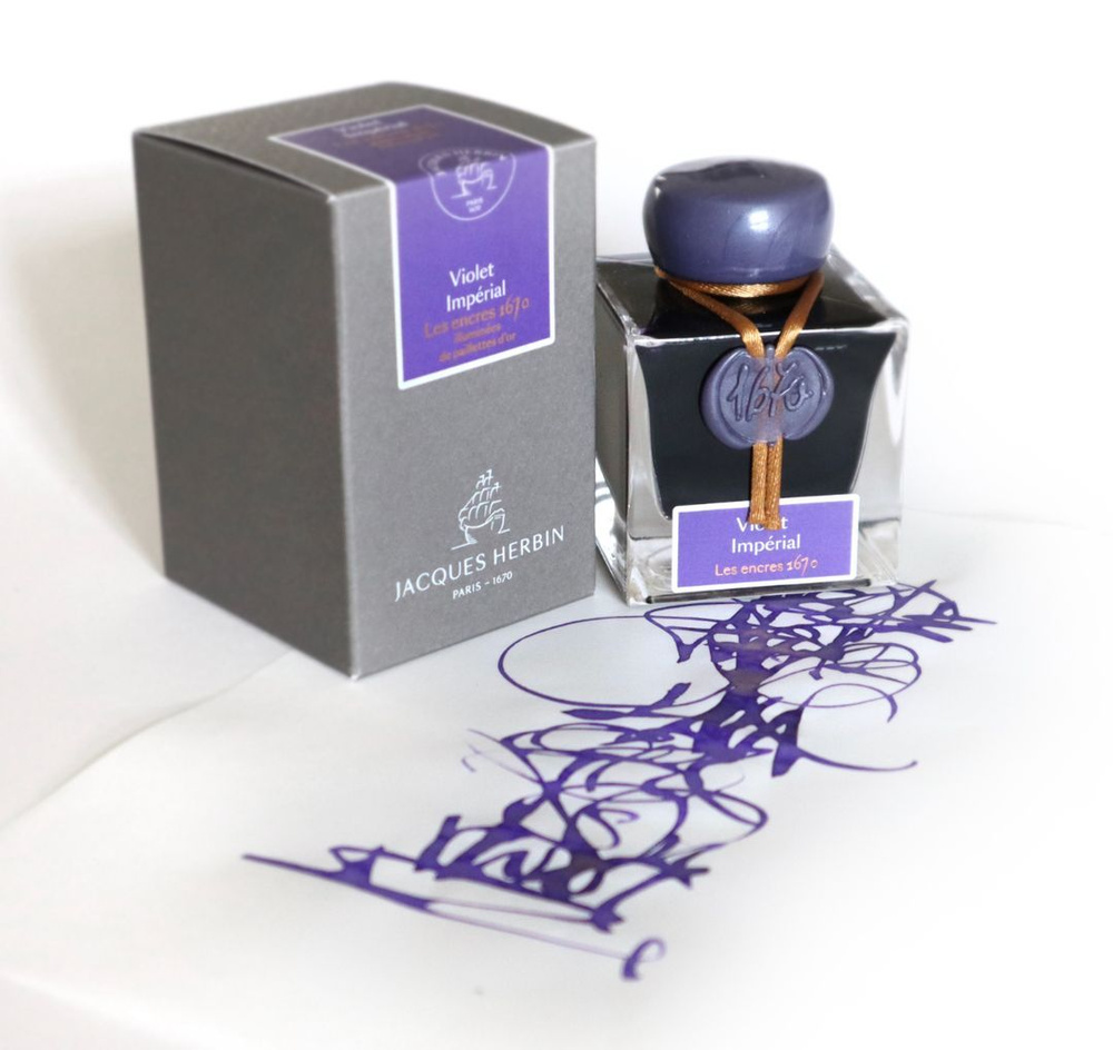 Чернила в банке Herbin Prestige 1670, 50 мл, Imperial Violet Фиолетовый с золотыми блестками  #1