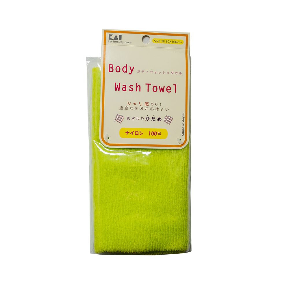 Мочалка для тела KAI Body Wash Towel жесткая нейлон салатовая в форме шарфа 30*100см  #1