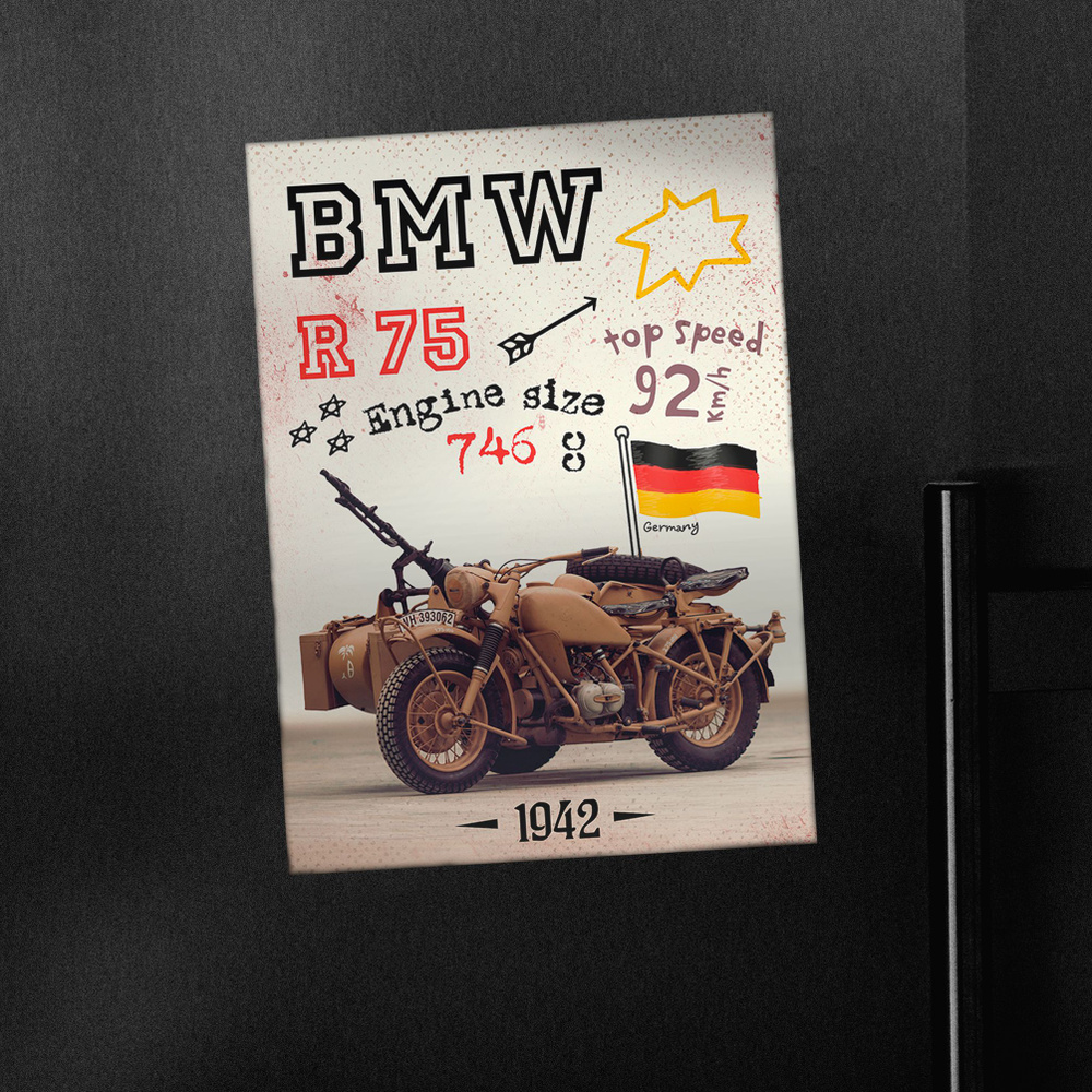 Магнит на холодильник с мотоциклом BMW R 75, 1942 г.в. #1