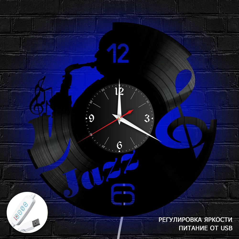 Настенные часы RedLaser "Музыка из винила с синей подсветкой, №1", 30 см  #1
