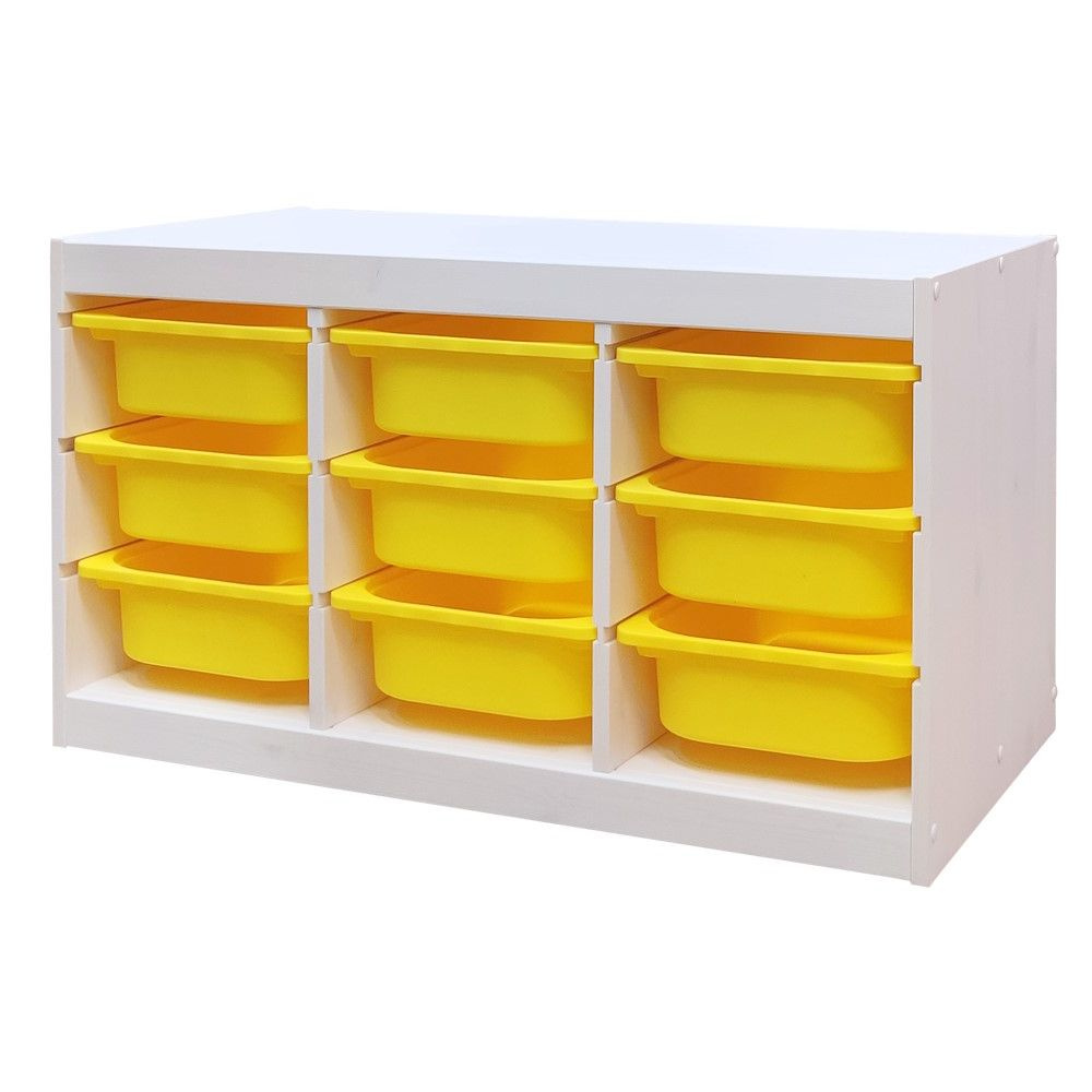 Белый стеллаж ТРУФАСТ горизонтальный тройной с желтыми (9) контейнерами  #1