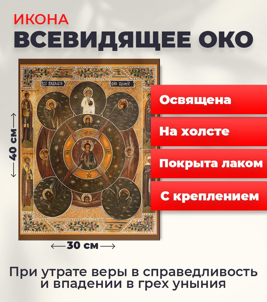 Освященная икона на холсте "Всевидящее око Божие", 30*40 см  #1