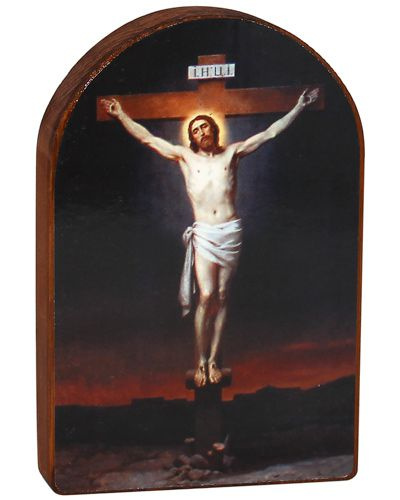 Икона на деревянной основе "Распятие Иисуса Христа" арочная (16,2*10,2*1,2 см).  #1