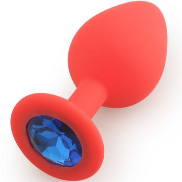 Play Secrets Silicone Butt Plug Medium, красный/синий. Средняя анальная пробка, из силикона с кристаллом #1