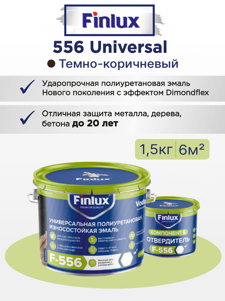 Полиуретановая ударопрочная эмаль Finlux F-556 Universal для защиты бетонных, металлических, деревянных #1