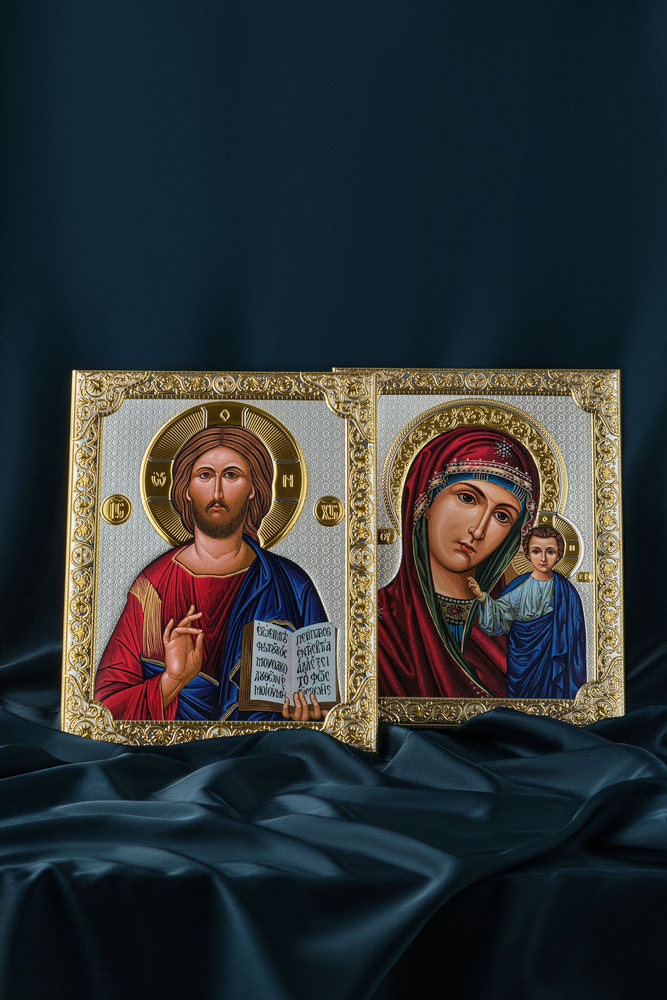 Иконы православные серебряные Agio Silver Христос Спаситель, Казанская Божья Матерь, Венчальная Пара, #1