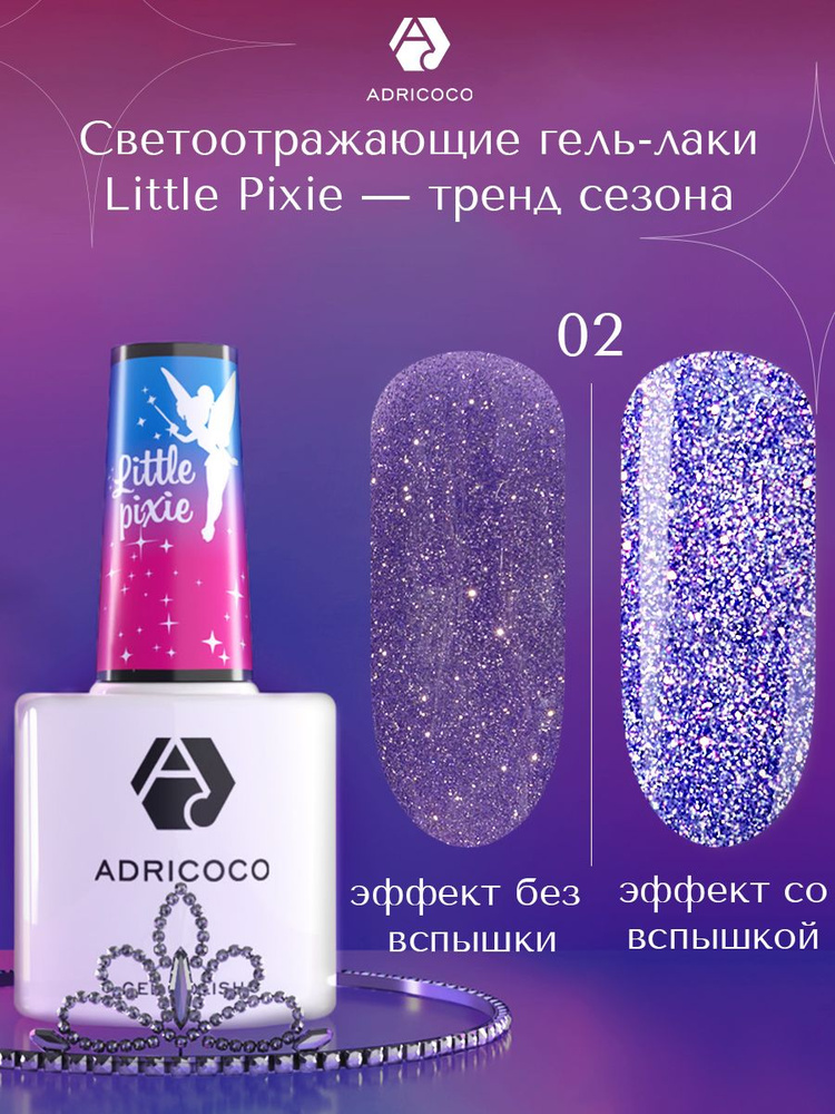 Гель лак для ногтей ADRICOCO Little Pixie синий светотражающий с блестками №02, 8 мл  #1