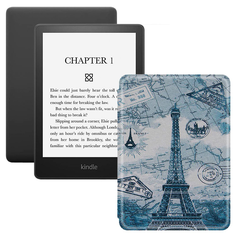 Amazon Kindle 6.8" Электронная книга PaperWhite 2021 16Gb SO + обложка, светло-серый, светло-синий  #1