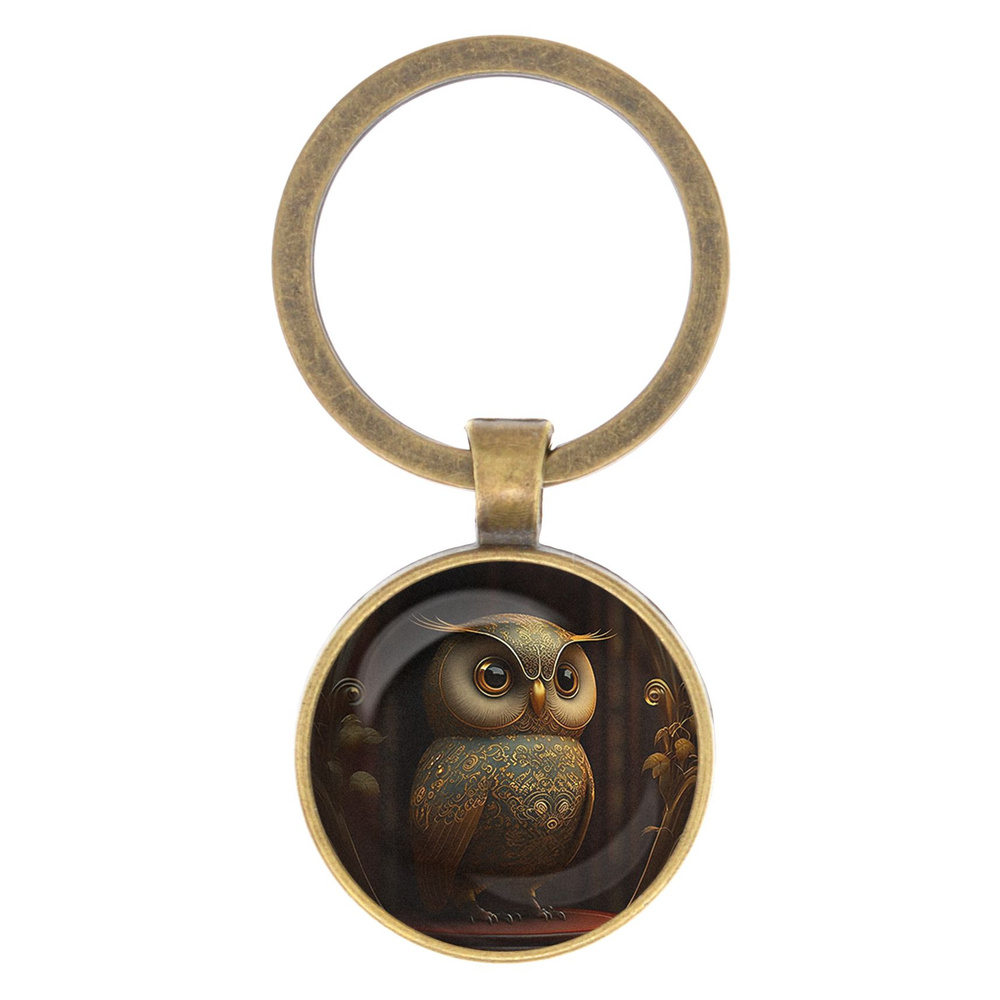 Брелок для ключей Сова, диаметр 28мм, изображение защищено выпуклой стеклянной линзой, Foresta di Odori #1