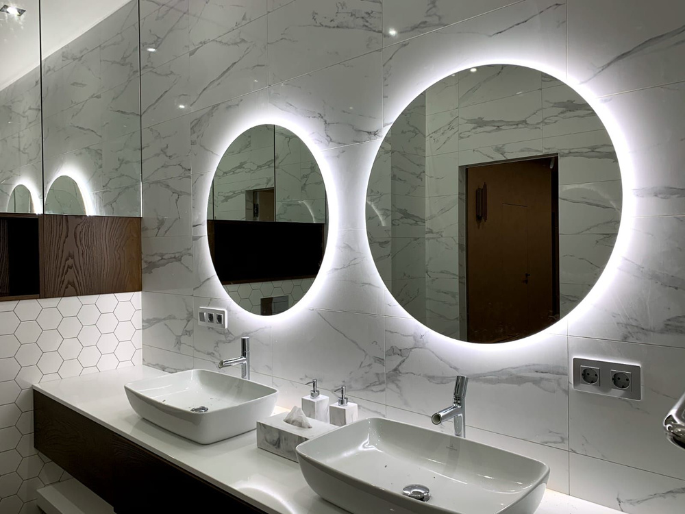 Зеркало 80 см на батарейках, настенное круглое интерьерное в стиле лофт, для ванной, гостиной, прихожей, #1