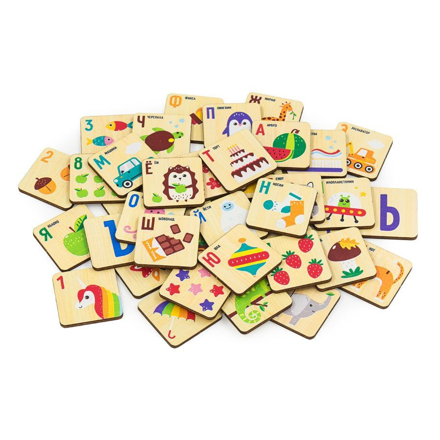 Лото детское игра настольная от 3х лет "Азбука для малышей учим буквы и цифры" 42 деревянные фишки, 7 #1