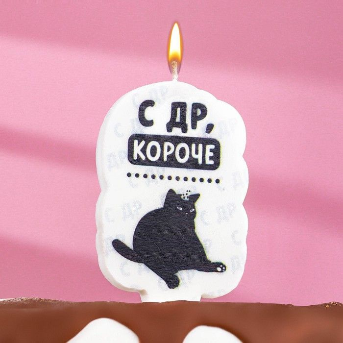 Свеча для торта "С др, короче", кот, 5x8,5 см, белая #1