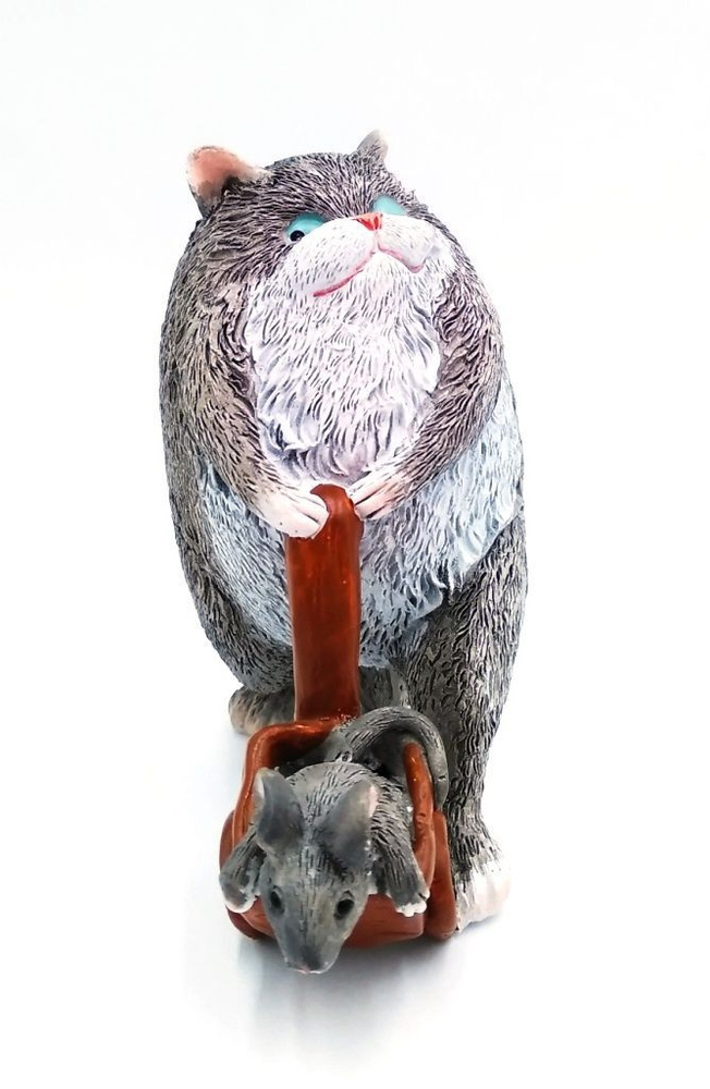 Статуэтка фигурка полимерная Кот с мышкой 10см, сувенир подарок маме на день рождение, новый год девушке #1