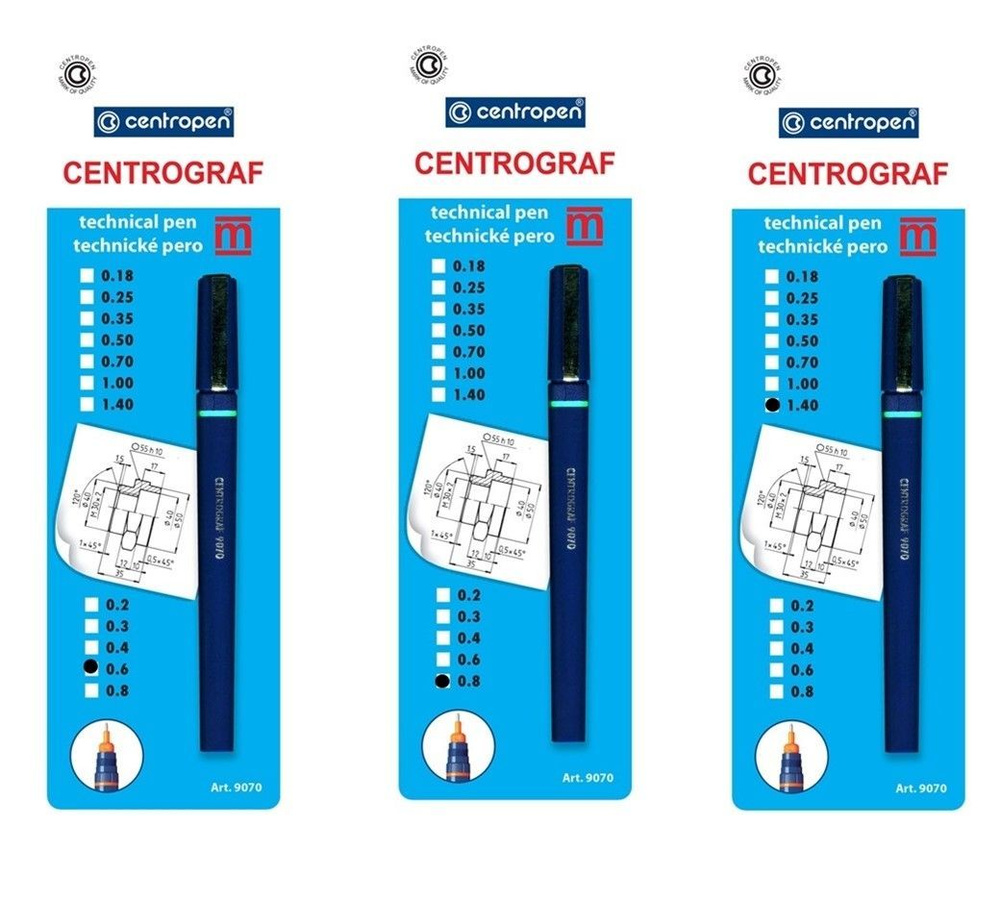 Рапидограф Centropen, 3 штуки 0,6; 0,8 и 1,4 мм. #1