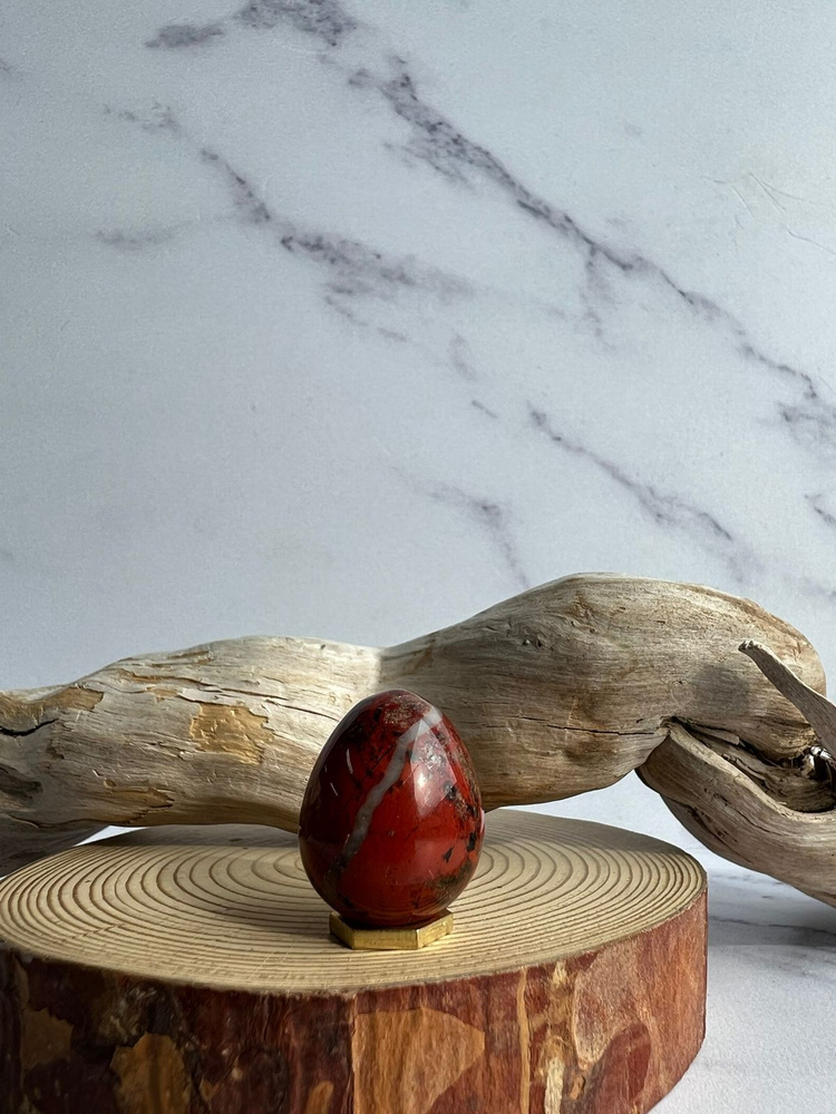 Сувенир на Пасху "Яйцо" из натурального камня Яшма красная, 22х18 мм.  #1