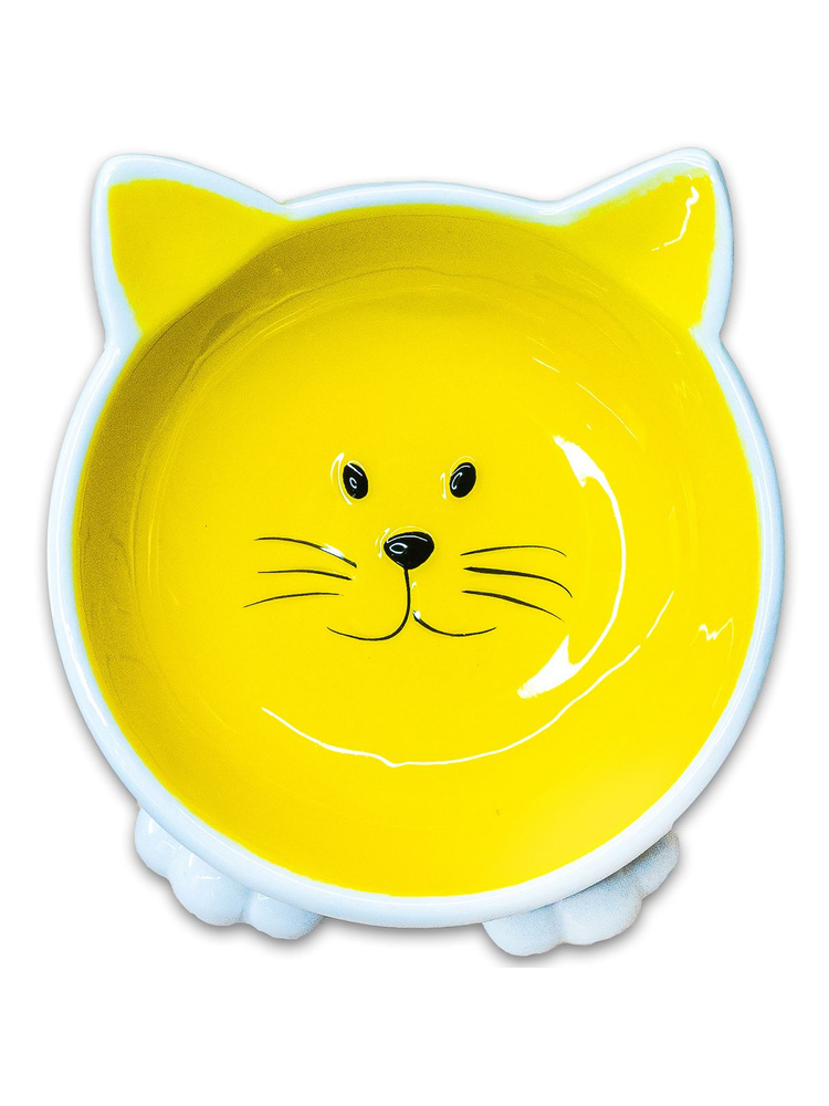 Миска Mr.Kranch керамическая для кошек Мордочка кошки на ножках 100 мл желтая  #1