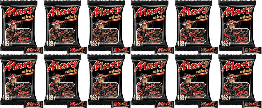 Батончик Mars Minis в молочном шоколаде с нугой и карамелью, комплект: 12 упаковок по 182 г  #1