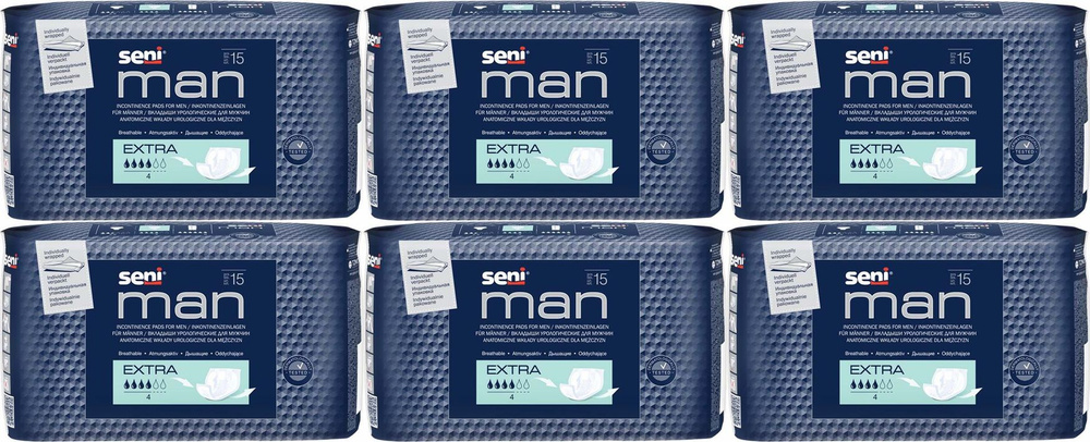 Прокладки урологические для мужчин Seni Man Extra, комплект: 6 упаковок по 15 шт  #1
