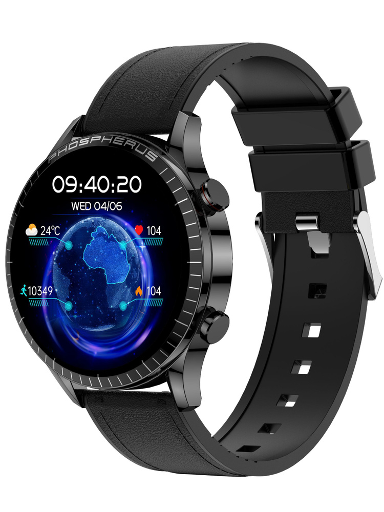 SMART PRESENT Умные часы Смарт часы мужские круглые наручные умные Smart Watch 23, 33mm, черный (кожа+силикон) #1