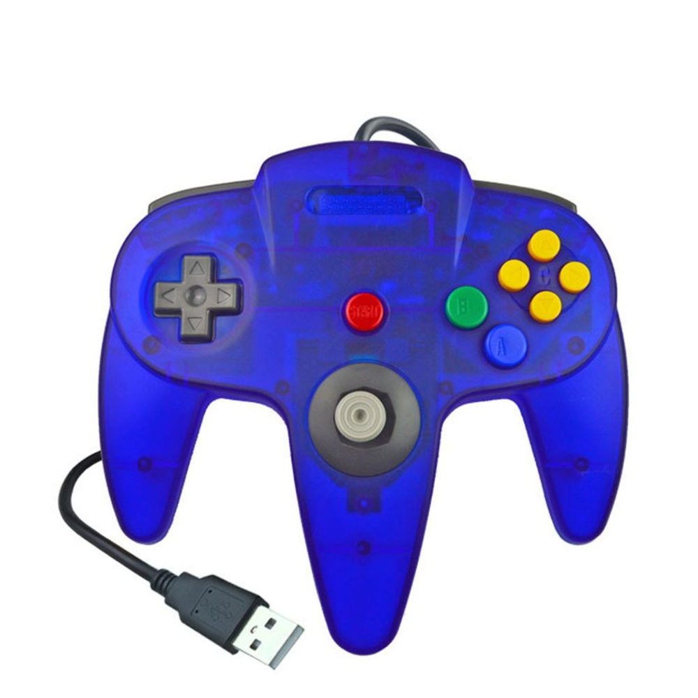 Проводной джойстик Nintendo gamepad N64 с интерфейсом USB-прозрачный синий  #1