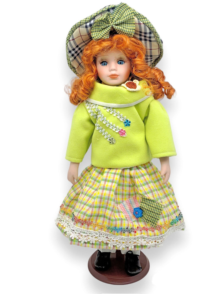 Кукла керамическая фарфоровая коллекционная , для девочки в салатовом 40 см  #1