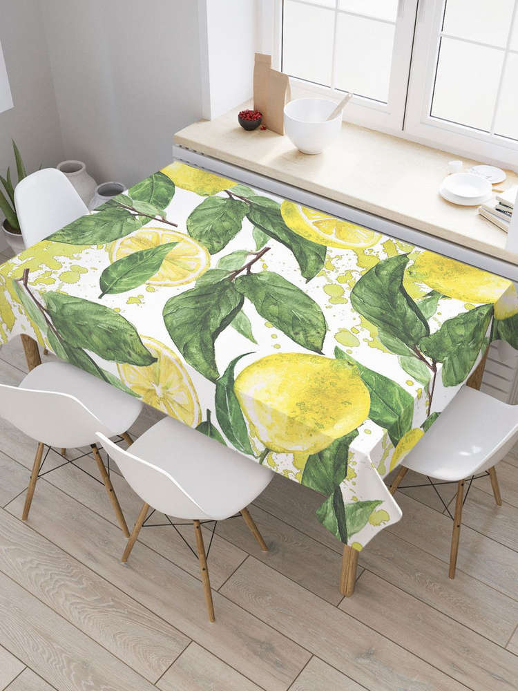 Прямоугольная водоотталкивающая скатерть на стол JoyArty с рисунком "Дерево лимона" 120 на 145 см  #1