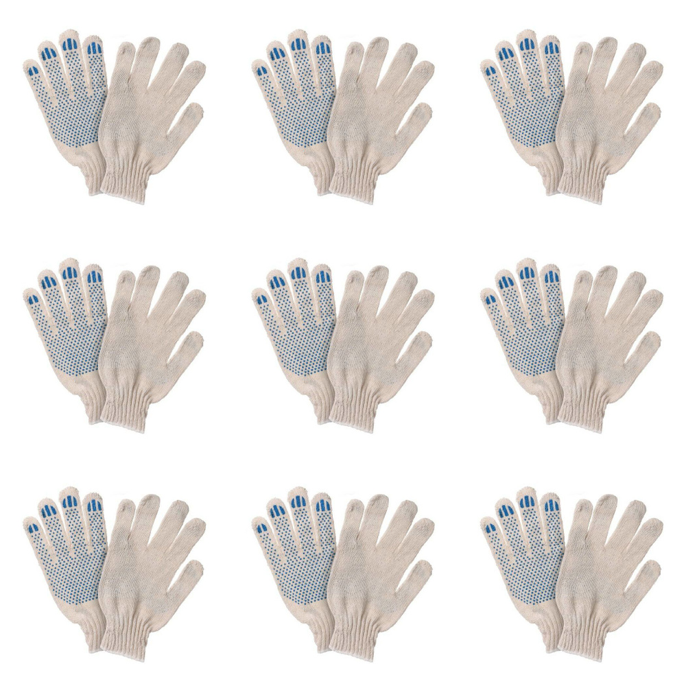 Перчатки ХБ трикотаж х/б с ПВХ точками, 7 нитей 7,5 класс, белые, размер: Универсальный, 1 пара  #1