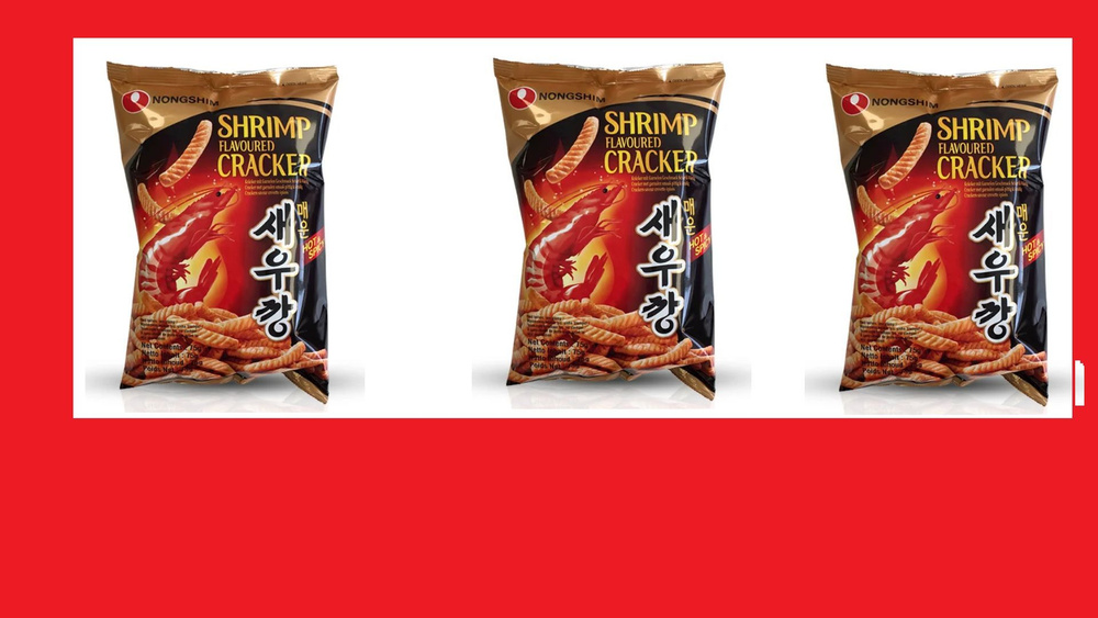 Чипсы острая креветка Shirimp Flavoured Cracker Nongshim 3 пачки по 75 грамм (Корея)  #1