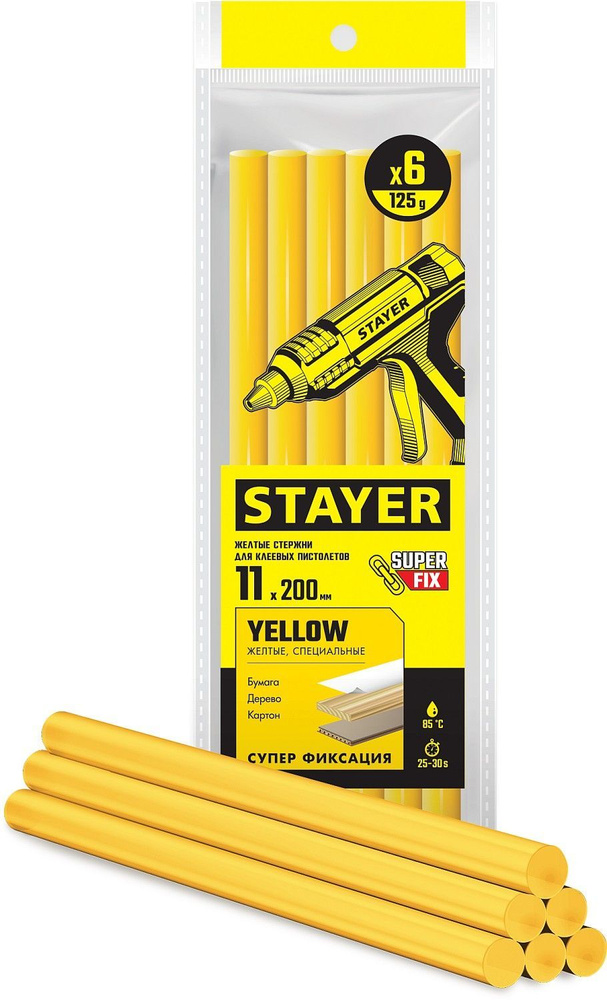 Клеевые стержни желтые STAYER Yellow , d 11 мм х 200 мм 6 шт. 125 г. #1