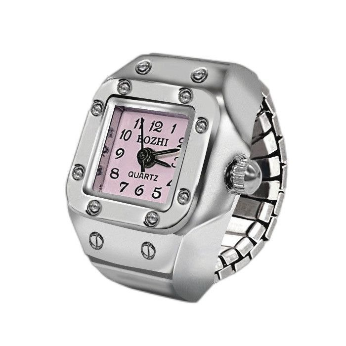 Квадратные часы на палец (часы-кольцо) с розовым циферблатом  #1