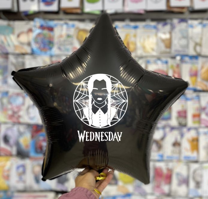 Наклейка на фольгированный шар 18" Уэнсдэй + с днём рождения / Happy Birthday, Wednesday, 2 наклейки #1