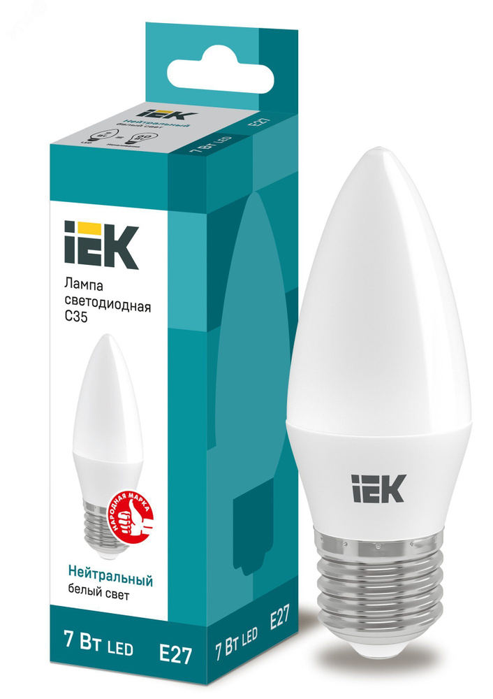 Лампа светодиодная IEK LED 7вт Е27 белый матовая свеча ECO LLE-C35-7-230-40-E27  #1
