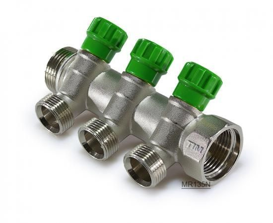 Коллектор распределительный, вентильный 3/4", 3 отвода 1/2", TIM MR135N-3/4-3  #1