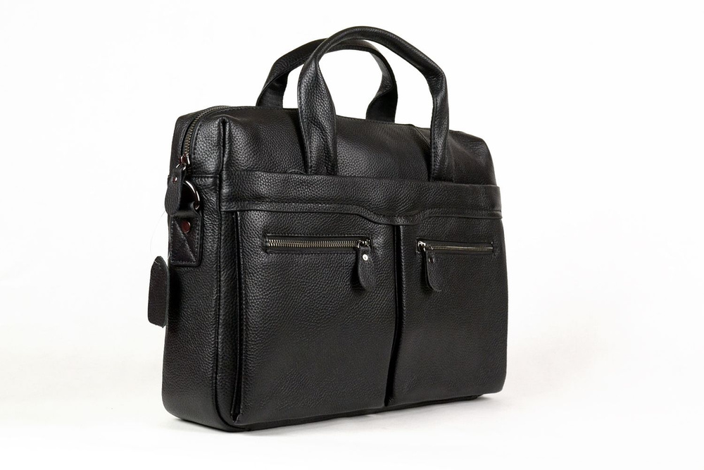 Мужская сумка портфель из натуральной кожи черная 39х27х7 см  #1