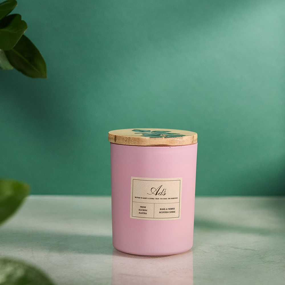 Свеча ароматическая "Jasmine", 7,5х7,5х9,8 см, цв.розовый, воск,стекло,дерево, 190 гр, аромат цветочный, #1