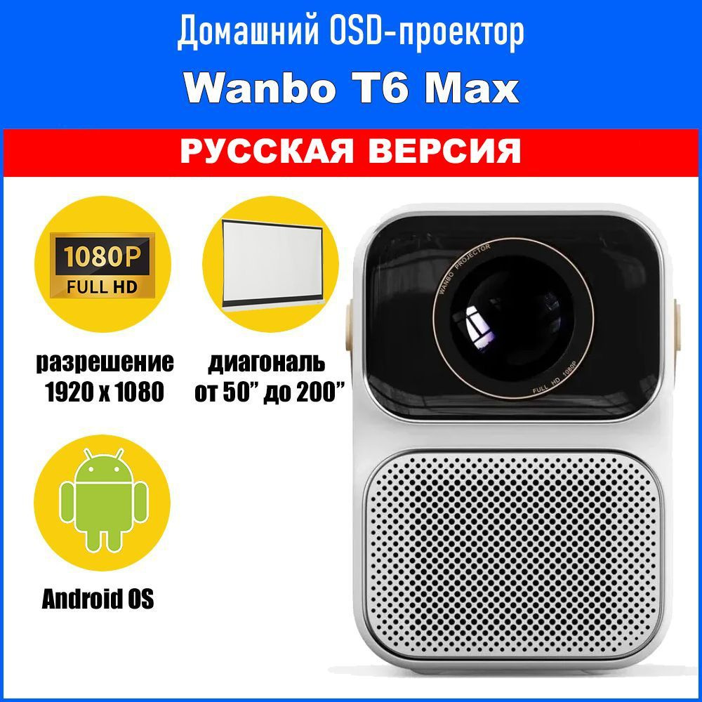 Проектор для фильмов Wanbo Projector T6 Max, 4K, 1080P новая версия 2023 (Android 9.0, 2+16G, 1080P, #1