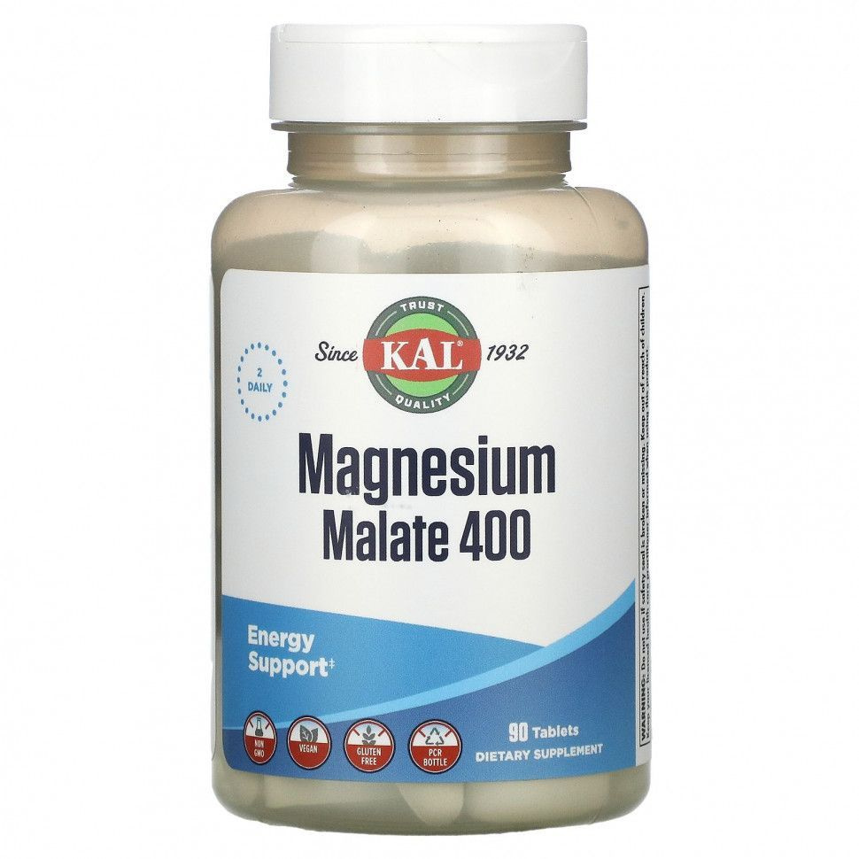 KAL Magnesium Malate 400 мг, малат магния, 90 таблеток #1