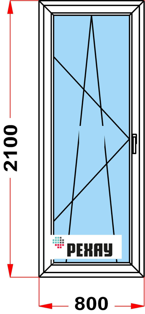 Балконная дверь, профиль РЕХАУ BLITZ (2100 x 800), с поворотно-откидной створкой, стеклопакет из 3х стекол, #1