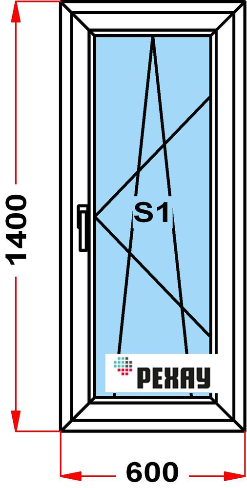 Окно пластиковое+москитка, профиль РЕХАУ BLITZ (1400 x 600), с поворотно-откидной створкой, стеклопакет #1
