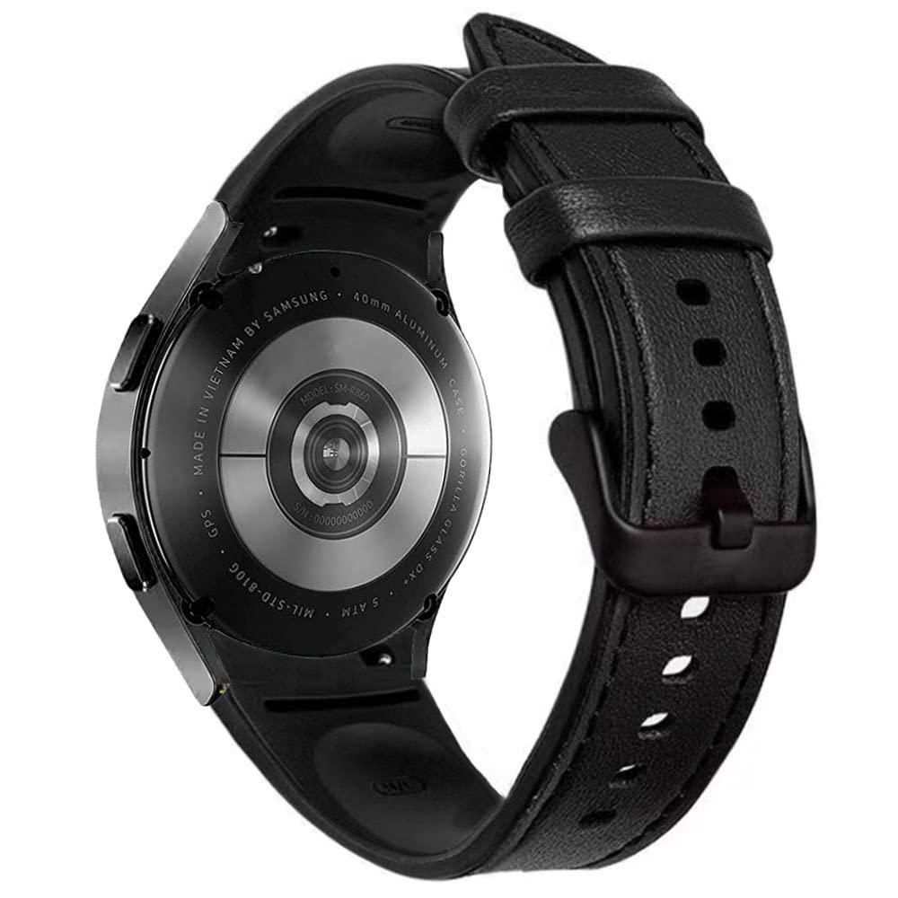 Ремешок гибридный (силиконовый + кожаный)для Samsung Galaxy Watch 4 / 5 / 5 pro / 6 (черный)  #1