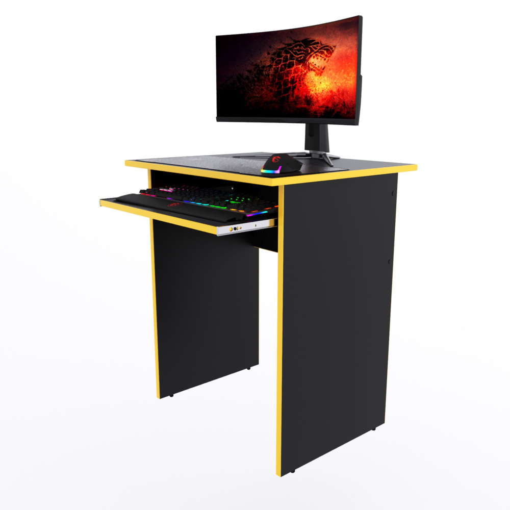 Компьютерный стол "Минис+" с полкой, 60х50х72,6 см, чёрный с жёлтой кромкой  #1