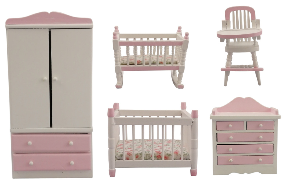 Коллекционная кукольная мебель M&SV, набор "Детская комната, бело-розовая"  #1